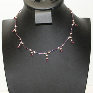 Vintage Handmade Purple Beaded Necklace Boho Elegant Dainty